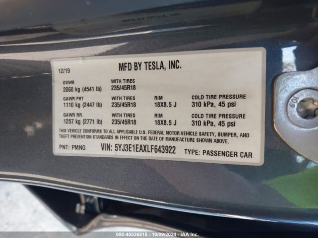 5YJ3E1EAXLF643922 Tesla Model 3 Standard Range Plus Rear-wheel Drive/standard Range Rear-wheel Drive
