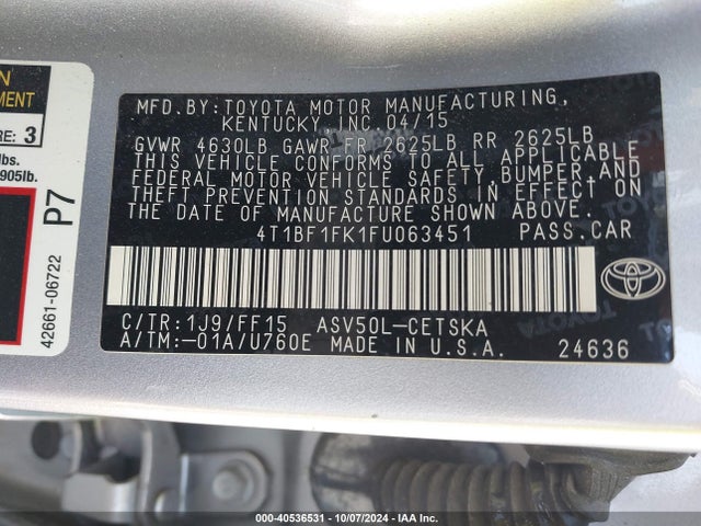 Toyota CAMRY SE 2015 4T1BF1FK1FU063451 Image 9