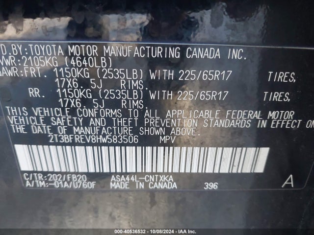 Toyota RAV4 LE 2017 2T3BFREV8HW583506 Image 9