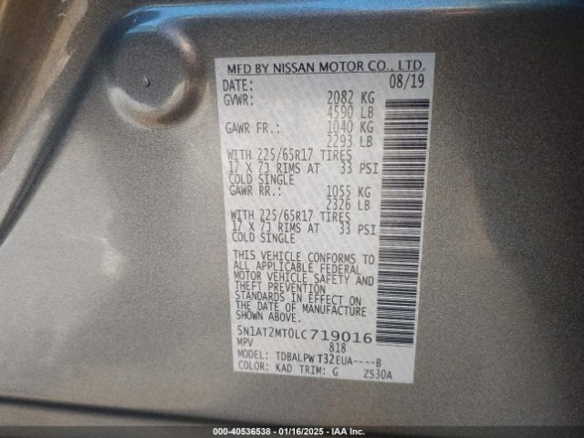 5N1AT2MT0LC719016 Nissan Rogue S Fwd