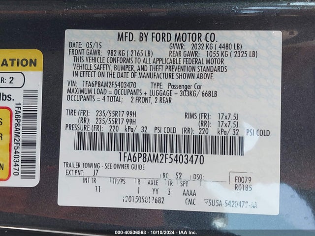 Ford Mustang V6 2015 1FA6P8AM2F5403470 Image 9