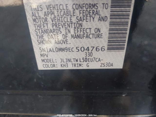 5N1AL0MM9EC504766 Infiniti QX60