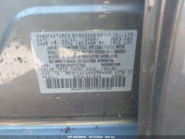 Nissan SENTRA SV 2015 3N1AB7AP4FY377080 Image 9