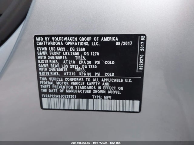 1V2AP2CA3JC529201 Volkswagen Atlas 2.0t S