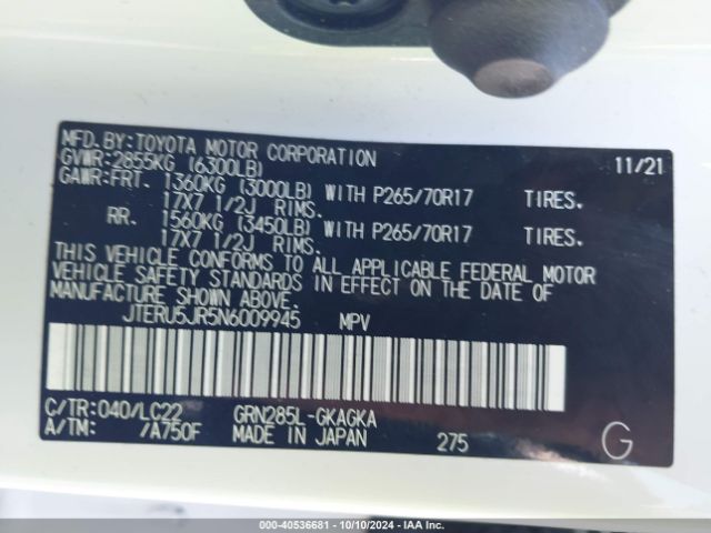 JTERU5JR5N6009945 Toyota 4runner Trd Off Road Premium