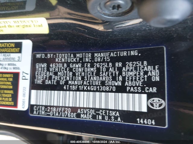 Toyota CAMRY SE 2016 4T1BF1FK4GU130870 Image 9