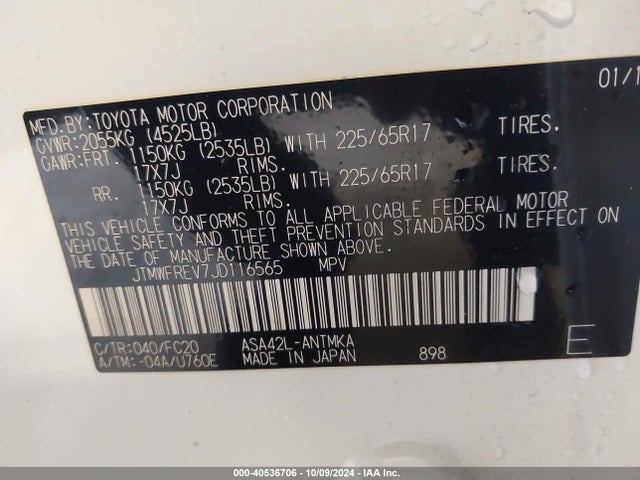 Toyota Rav4 Xle 2018 JTMWFREV7JD116565 Image 9