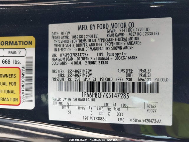 Ford Mustang Gt Premium 2019 1FA6P8CF7K5147285 Image 9