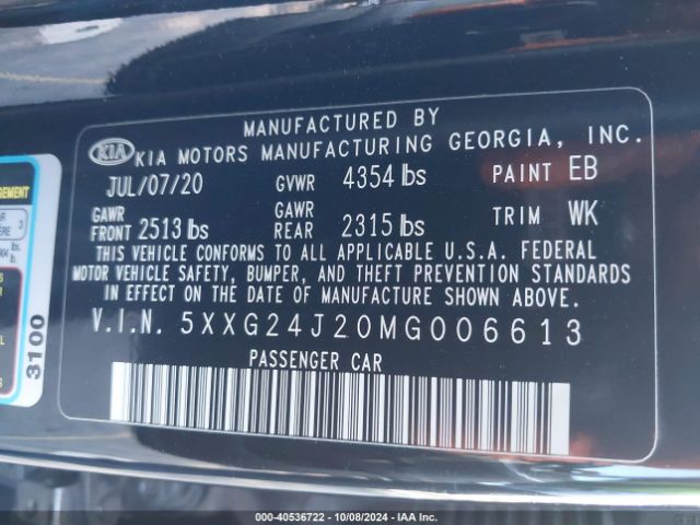 5XXG24J20MG006613 KIA K5 LX