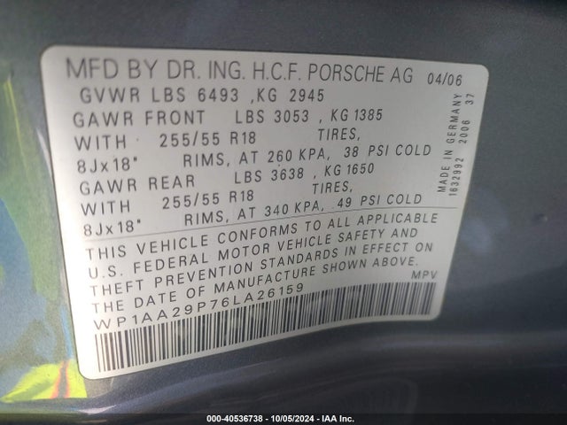 2006 PORSCHE CAYENNE WP1AA29P76LA26159 Photo 8