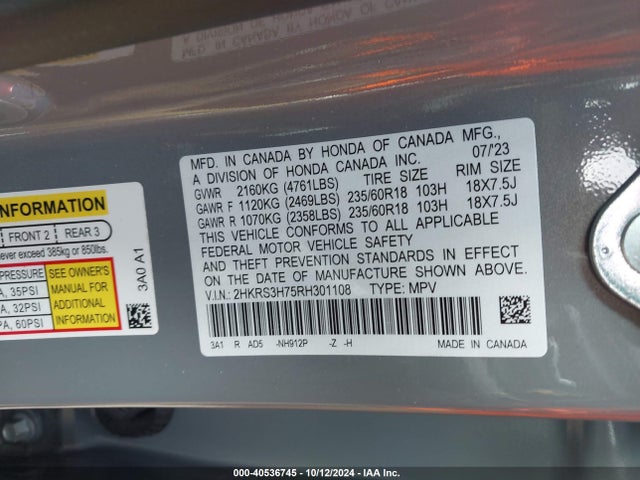 Honda Cr-v Ex-l 2wd 2024 2HKRS3H75RH301108 Image 9