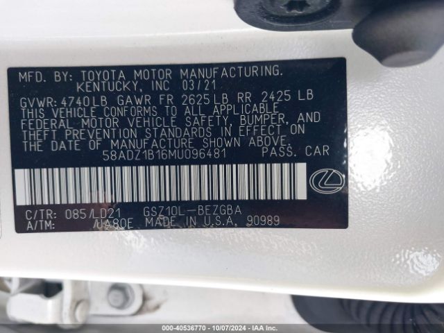 58ADZ1B16MU096481 Lexus ES 350