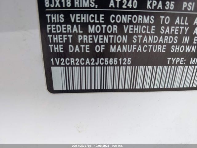 1V2CR2CA2JC565125 Volkswagen Atlas 3.6l V6 Se