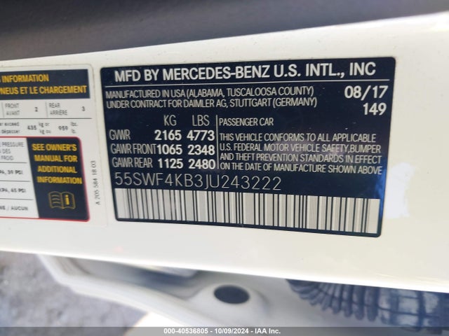 55SWF4KB3JU243222 Mercedes-Benz C 300 4matic