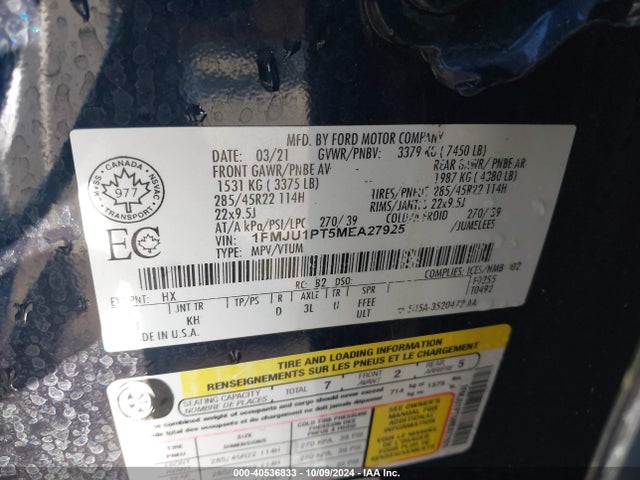 Ford Expedition King Ranch 2021 1FMJU1PT5MEA27925 Image 9
