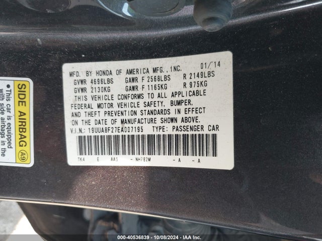 Acura Tl 3.5 2014 19UUA8F27EA007195 Image 9