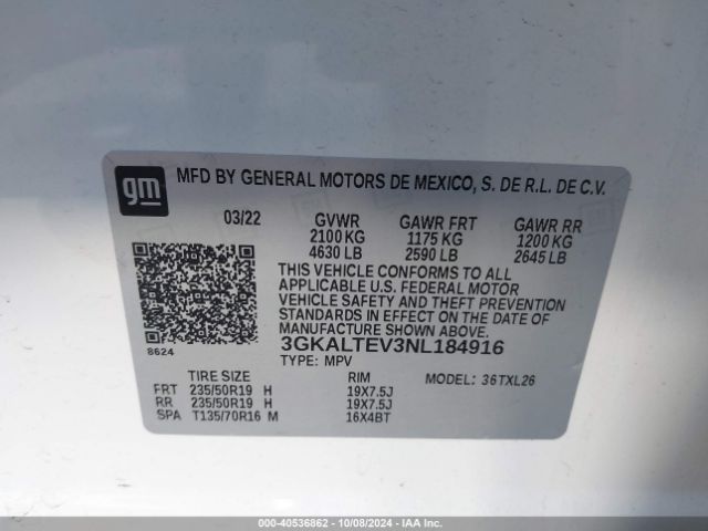 3GKALTEV3NL184916 GMC Terrain Awd Sle