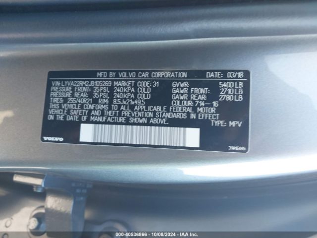 LYVA22RM2JB105269 Volvo Xc60 T6 R-design