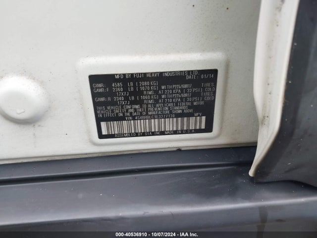Subaru Outback 2.5i Limited 2014 4S4BRBLC1E3277130 Image 9