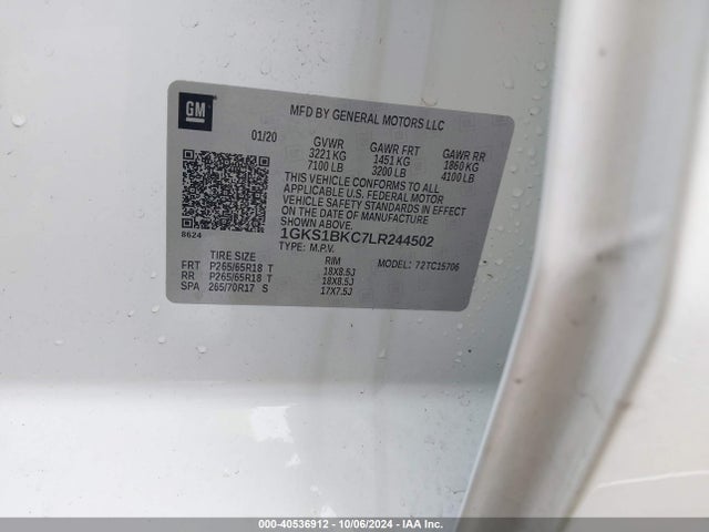 GMC Yukon 2wd Slt 2020 1GKS1BKC7LR244502 Image 9