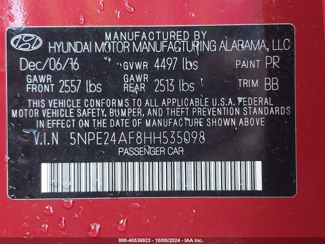 Hyundai SONATA SE 2017 5NPE24AF8HH535098 Image 9