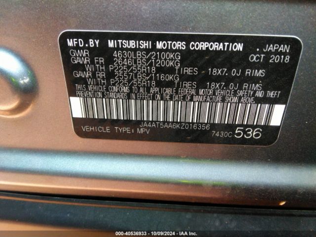 JA4AT5AA6KZ016356 Mitsubishi Eclipse Cross Se