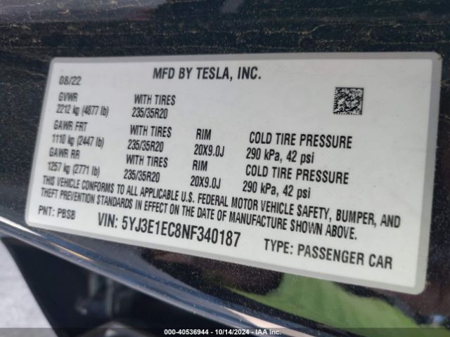 2022 TESLA MODEL 3 5YJ3E1EC8NF340187 Photo 8