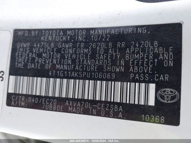 4T1G11AK5PU106069 Toyota Camry Se Nightshade Edition