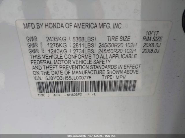 5J8YD3H55JL000778 Acura Mdx Technology Package   Acurawatch Plus Pkg