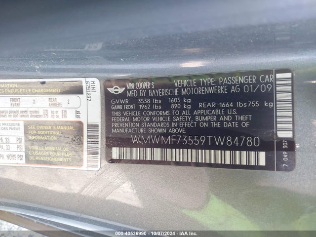 2009 MINI COOPER S WMWMF73559TW84780 Photo 8