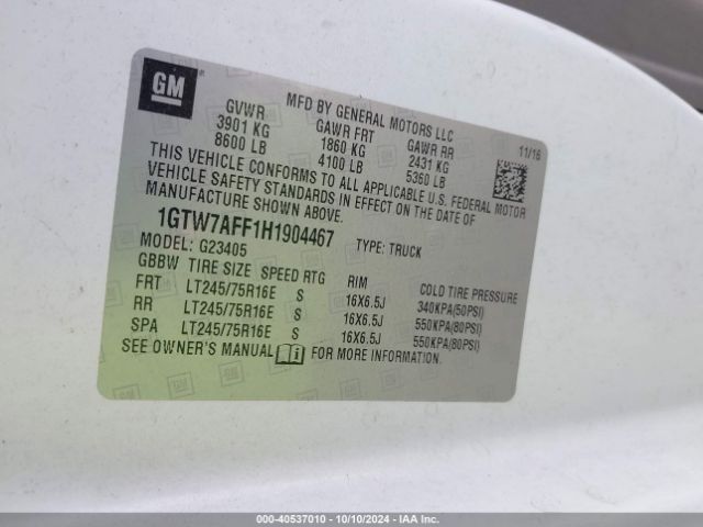 1GTW7AFF1H1904467 GMC Savana 2500 Work Van