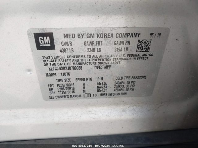 KL7CJNSBXJB709088 Chevrolet TRAX LS