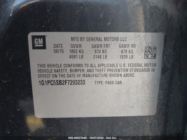 Chevrolet Cruze 1lt Auto 2015 1G1PC5SB2F7293233 Image 9