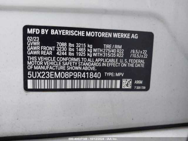 5UX23EM08P9R41840 BMW X7 Xdrive40i