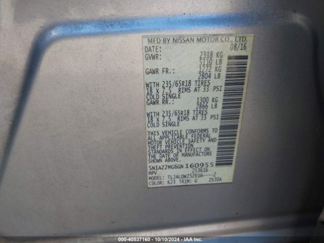 5N1AZ2MG6GN160955 Nissan MURANO SV