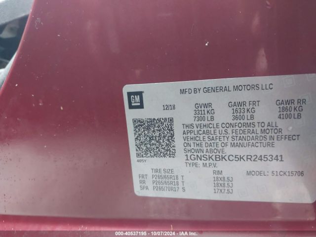 1GNSKBKC5KR245341 Chevrolet Tahoe Lt