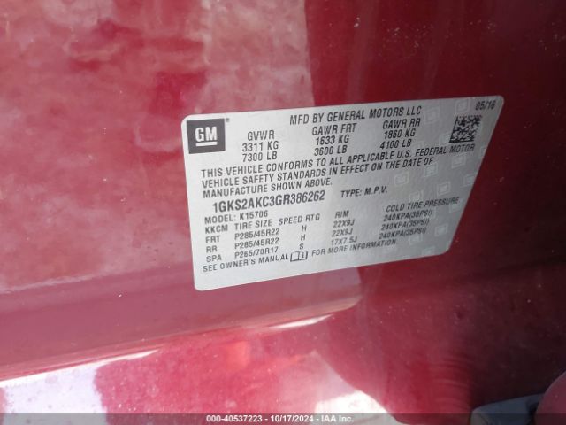 1GKS2AKC3GR386262 GMC YUKON SLE