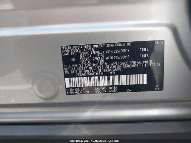 2T3DWRFV7KW034619 Toyota Rav4 Hybrid Limited