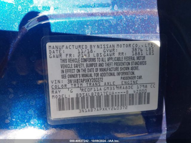 3N1AB7APXKY260372 Nissan SENTRA S