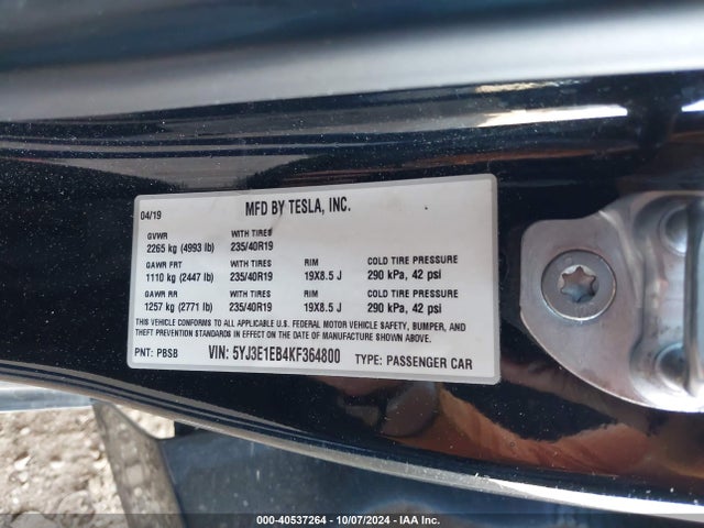 2019 TESLA MODEL 3 5YJ3E1EB4KF364800 Photo 8