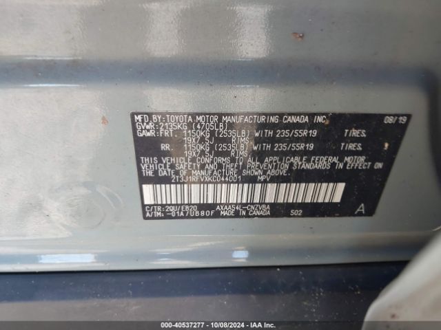 2T3J1RFVXKC044001 Toyota Rav4 Adventure