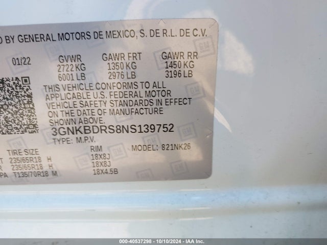 Chevrolet Blazer Fwd 3lt 2022 3GNKBDRS8NS139752 Image 9