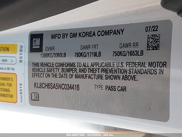 Chevrolet Spark Fwd Activ Automatic 2022 KL8CH6SA5NC034416 Image 9