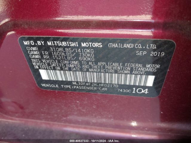 ML32F4FJXLHF02170 Mitsubishi Mirage G4 Le