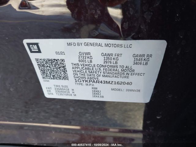 1GYKPAR43MZ162040 Cadillac Xt6 Luxury