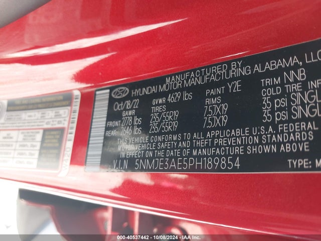 5NMJE3AE5PH189854 Hyundai Tucson Limited