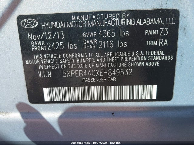 Hyundai SONATA GLS 2014 5NPEB4ACXEH849532 Image 9