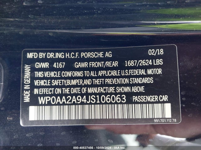 2018 PORSCHE 911 WP0AA2A94JS106063 Photo 8