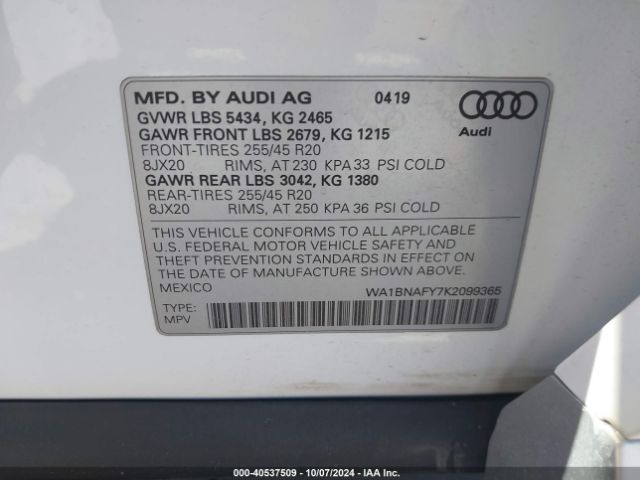 WA1BNAFY7K2099365 Audi Q5 45 Premium