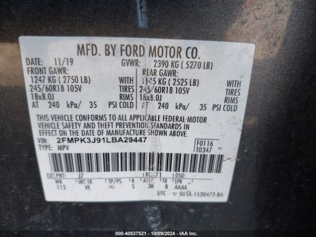 2FMPK3J91LBA29447 Ford EDGE SEL